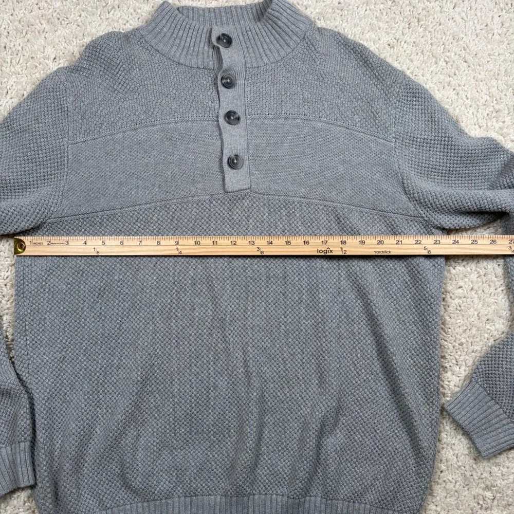 IZOD Mens Gray‎ Textured Button Mock Neck Long Sleeve Sweater XXL T T G